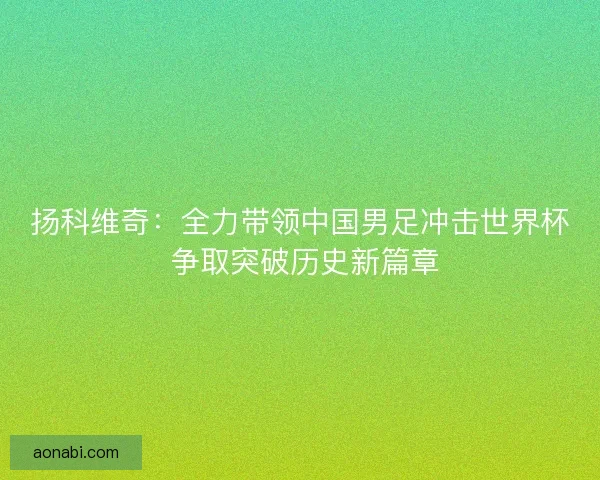 扬科维奇：全力带领中国男足冲击世界杯 争取突破历史新篇章